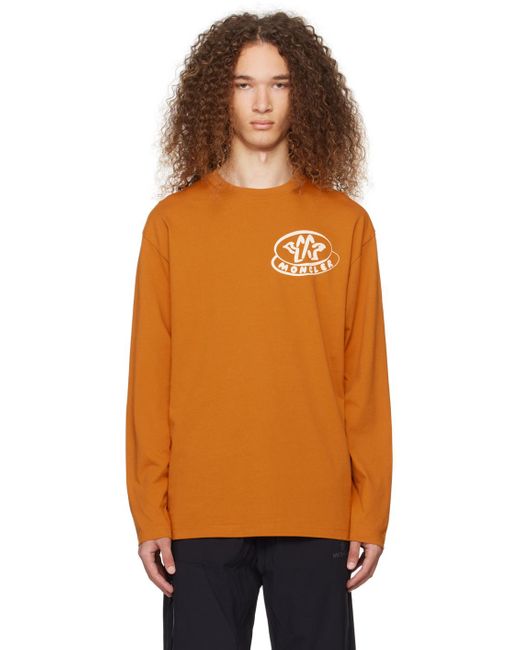 メンズ Moncler ロゴプリント 長袖tシャツ Orange