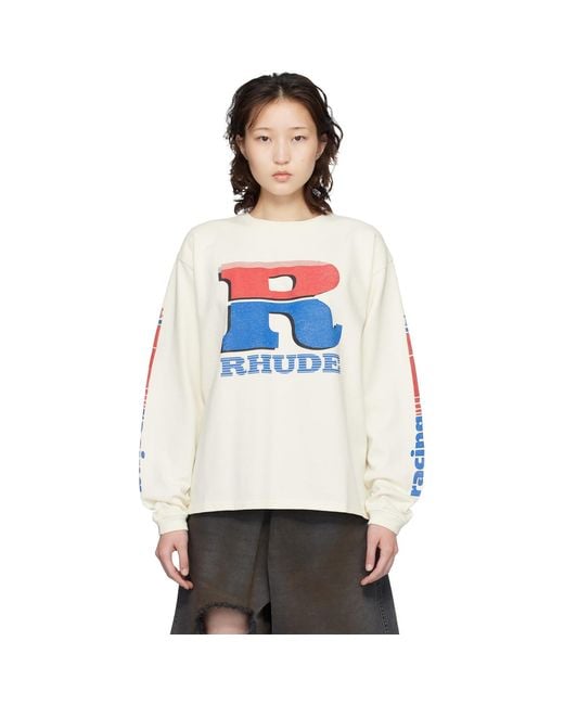 Rhude White Off- Split Petrol Logo Ls T-Shirt