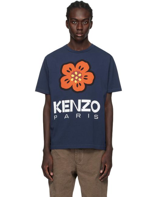 KENZO Blue Navy Paris Boke Flower T-shirt for men