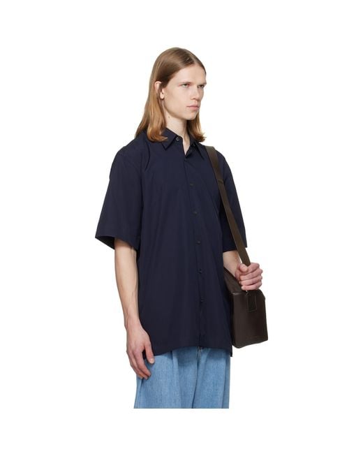 Dries Van Noten Blue Short Sleeve Cotton Shirt for men