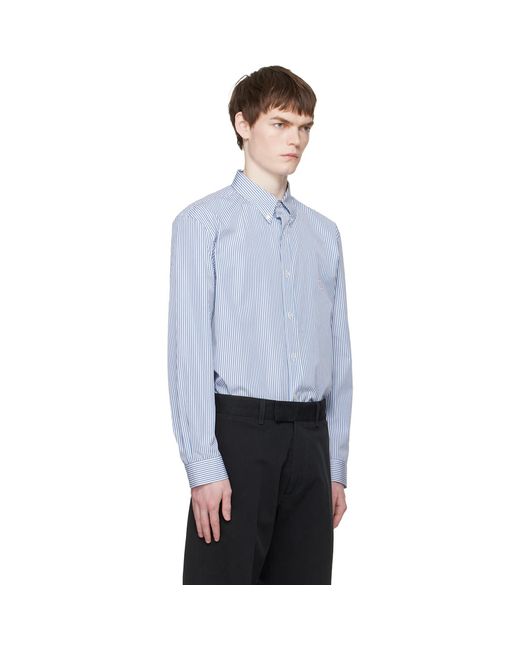 Balmain Gray Embroidered Pinstripe Popeline Regular Shirt for men
