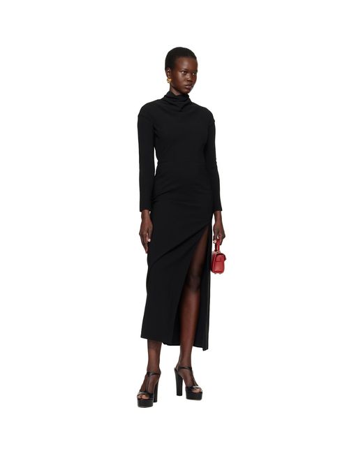 Versace Black Cady Draped-Neck Slit Maxi Dress