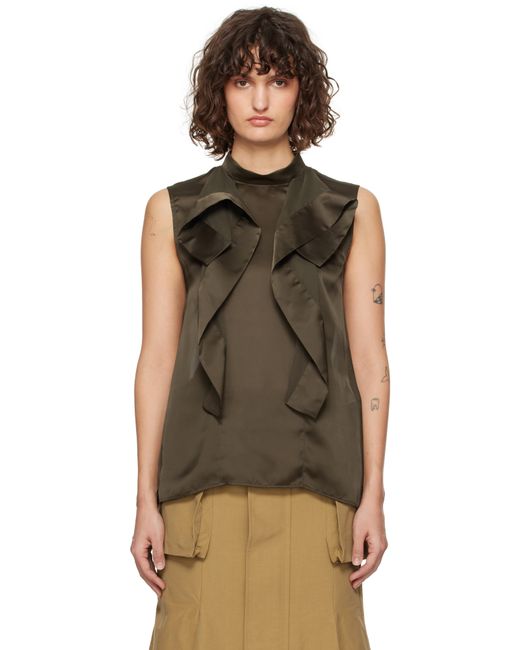 Sacai カーキ サテン＆シフォン ブラウス Black