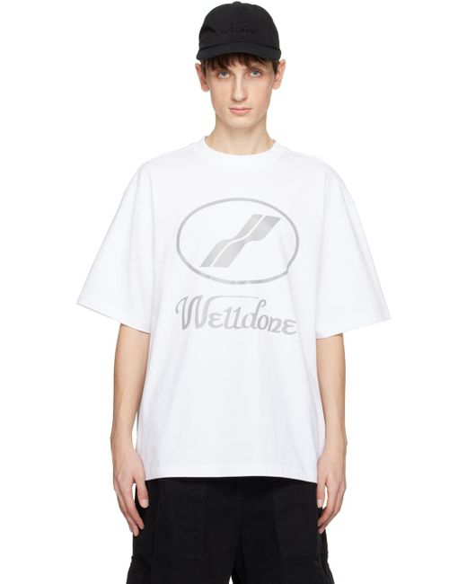 メンズ we11done ホワイト ロゴプリント Tシャツ White