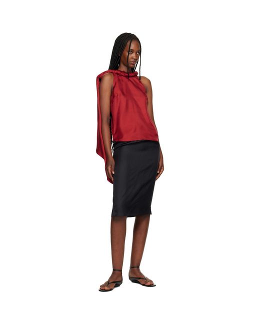 Loulou de Saison Black Vasali Silk Twill Midi Skirt