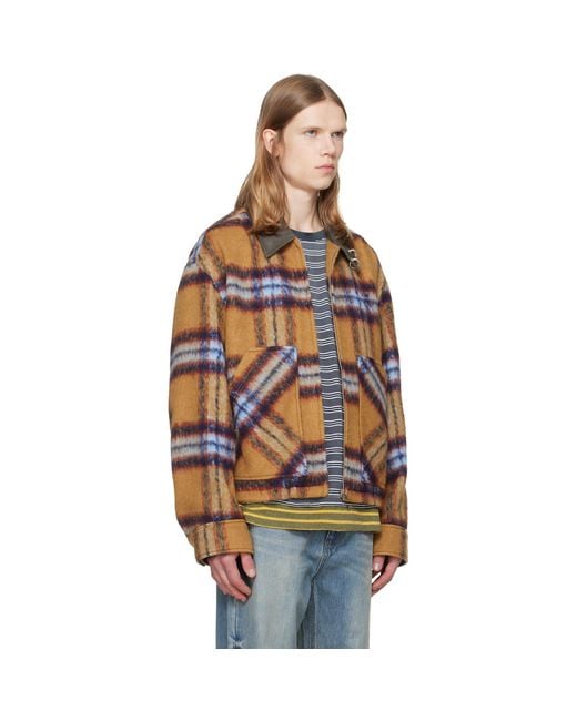 we11done Multicolor Tan Camel Check Pattern Jacket for men