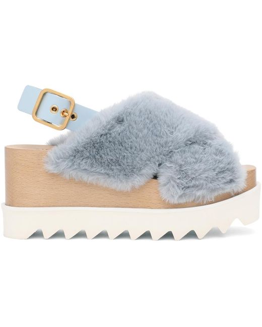 Stella McCartney Blue Furry Elyse Platform Sandals Lyst