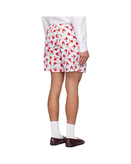 Moschino Red Print Lightweight Cotton Poplin Shorts for men