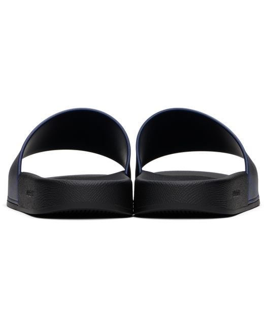 メンズ Burberry ネイビー チェック プールスライド Black