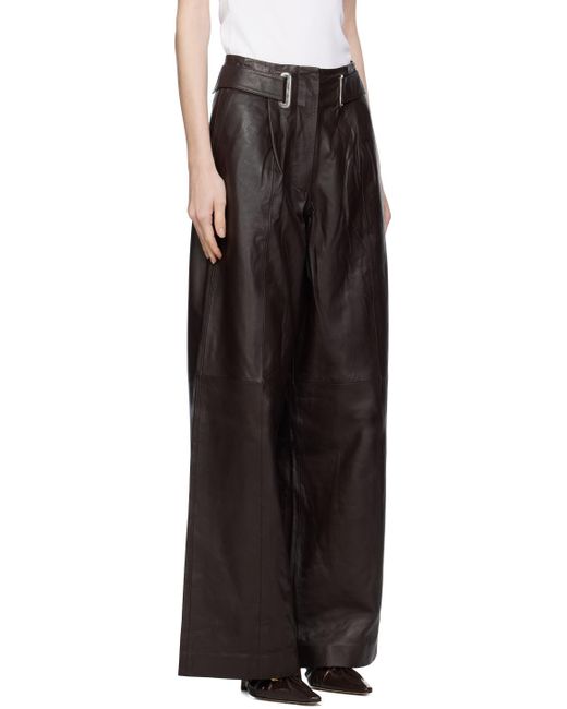 REMAIN Birger Christensen Black Brown Wide Eyelet Leather Trousers