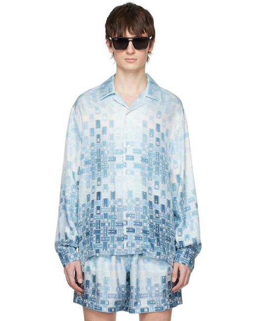 Amiri Blue Gradient Tape-print Silk Shirt for men