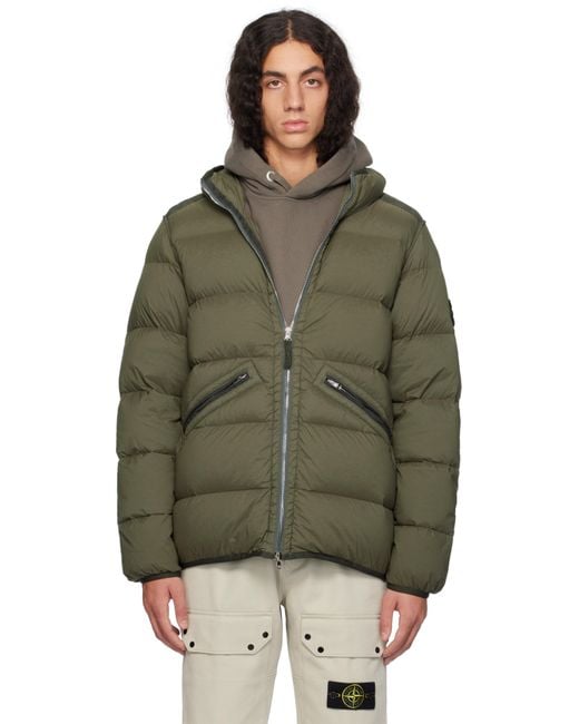 メンズ Stone Island カーキ 43128 Seamless Tunnel ナイロン ダウンジャケット Green