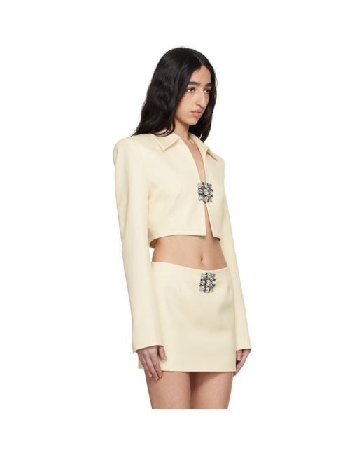 Area Natural Off- Crystal Brooch Cropped Jacket