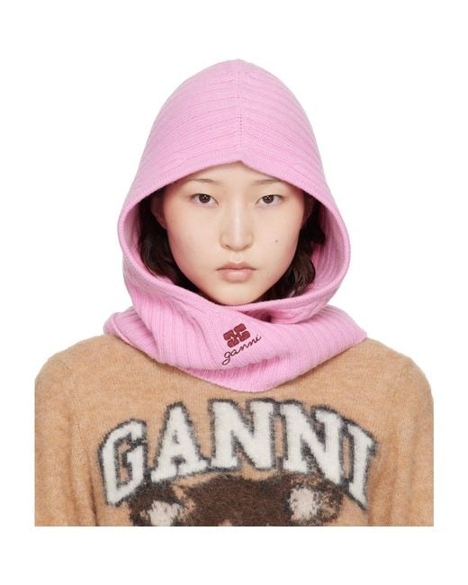 Ganni Pink Wool Mix Balaclava