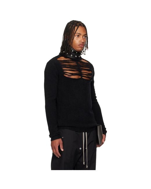 Rick Owens Black Concordians Ls Grid Knit Sweater for men