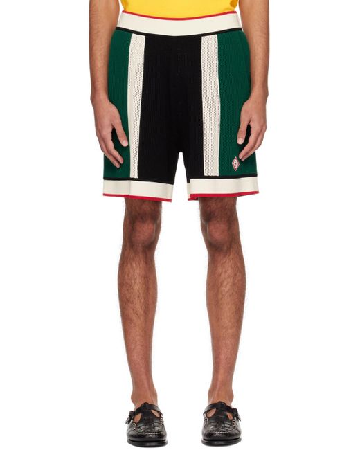 Casablancabrand Black Multicolour Striped Shorts for men