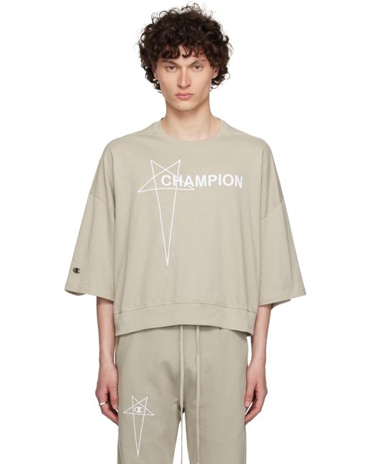 メンズ Rick Owens オフホワイト Championエディション Tommy クロップド Tシャツ Natural