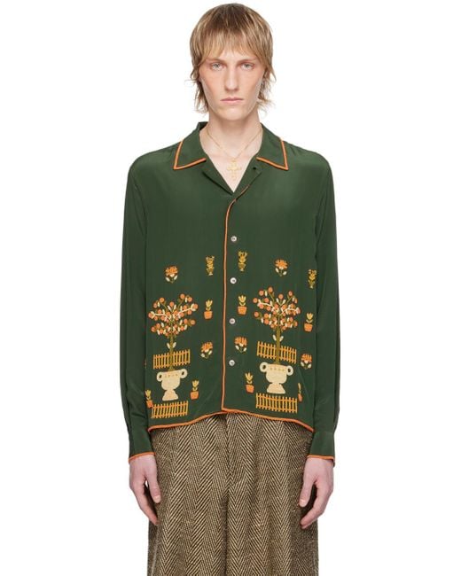 Bode Green Beaded Paddock Sampler Shirt for men