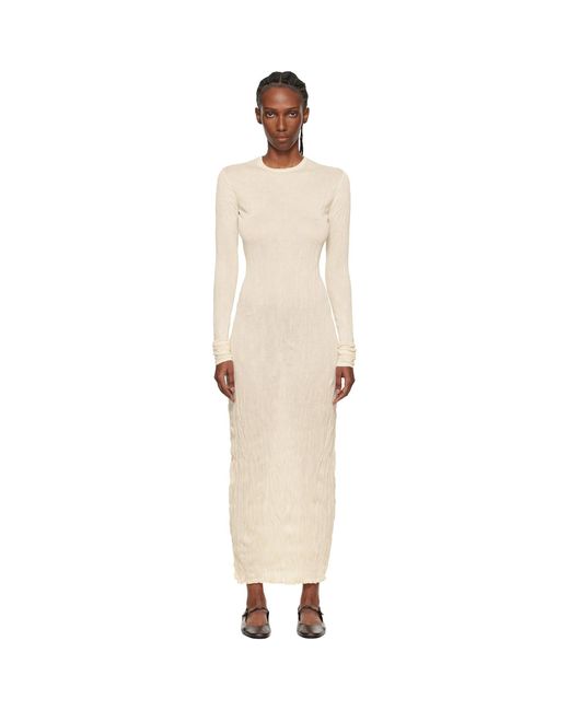 Totême Black Crinkled Knit Long-Sleeve Midi Dress