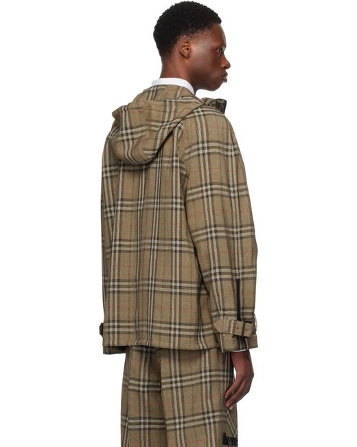 メンズ Burberry ブラウン チェック シルクブレンド フード付きジャケット Multicolor