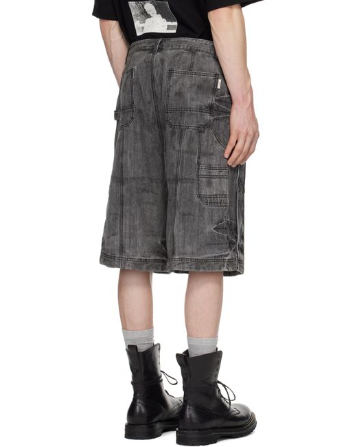 メンズ Juun.J グレー ウォッシュド ロング デニムショートパンツ Black