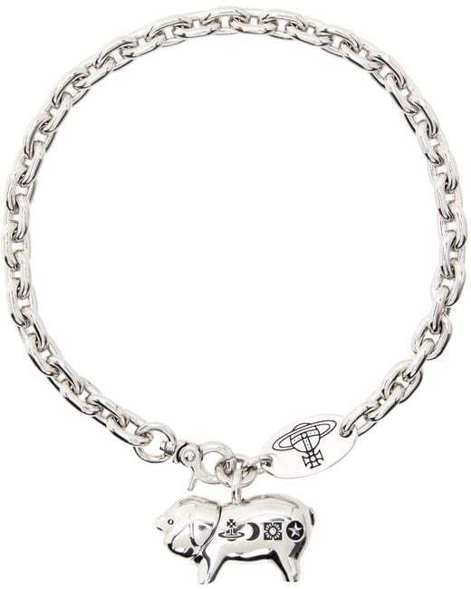 Vivienne Westwood Metallic Silver Pig Necklace for men