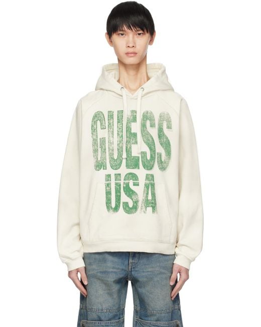 Guess USA Green Off- Printed Hoodie for men