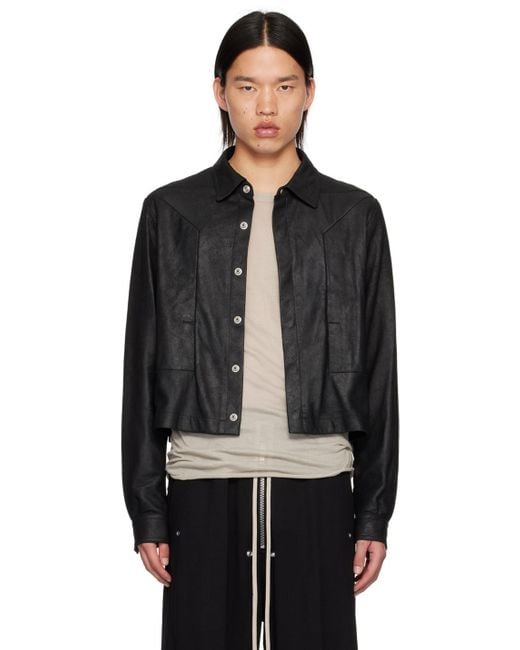 Rick Owens Black Porterville Alice Strobe Leather Jacket for men