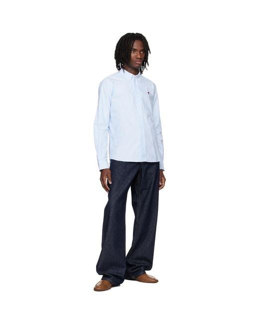 AMI White Classic Long Sleeve Button-Down Collar Embroidered Adc Shirt for men