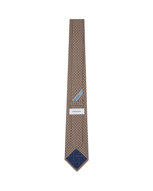 Ferragamo Brown Gancini Links Print Silk Tie for men