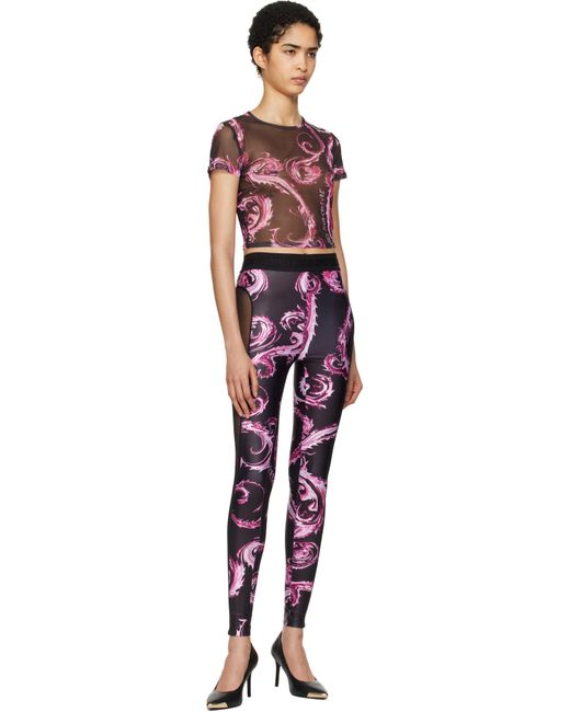 Versace Jeans Couture ブラック Chromo Couture メッシュパネル レギンス Multicolor