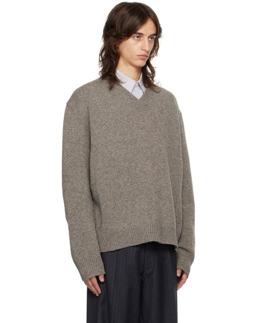 Maison Margiela Gray V-Neck Sweater for men