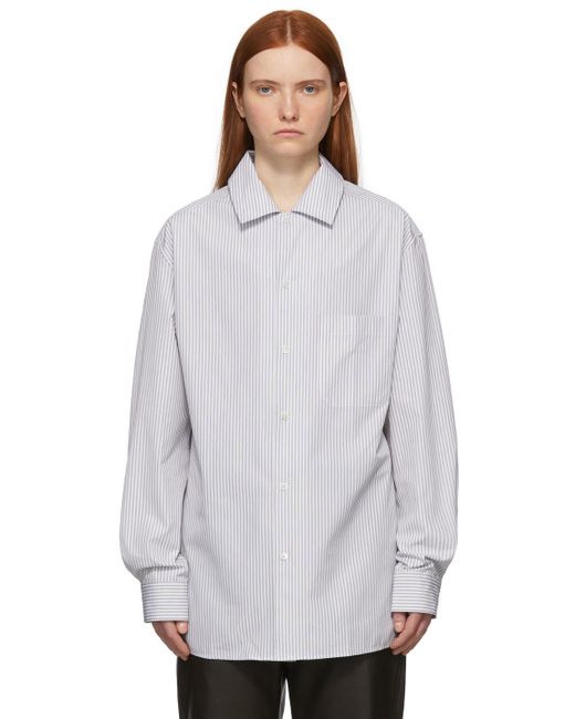 Lemaire Cotton Striped Convertible Collar Shirt in White - Lyst