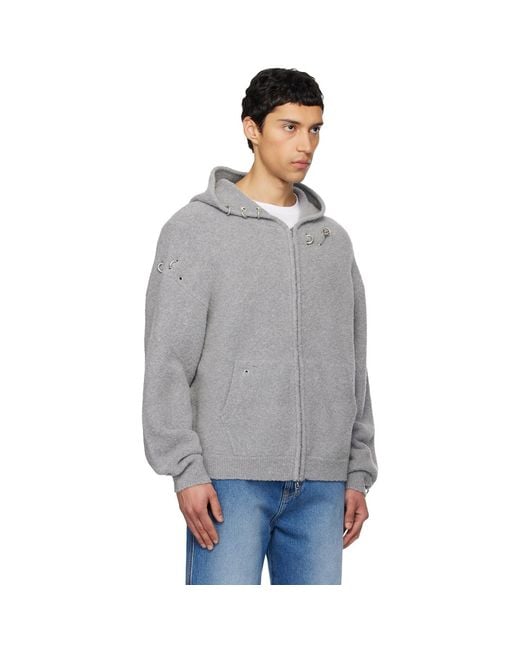 we11done Gray Rose Thorns Oversized Zip-Up Hoodie for men