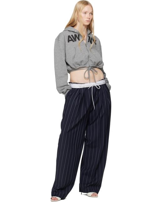 Alexander Wang ネイビー Tropical Wool ピンストライプ ストレッチ トラウザーズ Blue