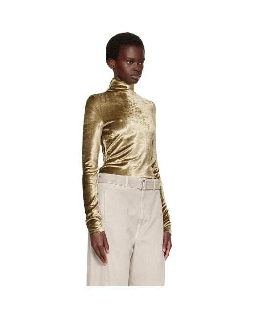 Lemaire Metallic Khaki Fitted Stand Collar Turtleneck