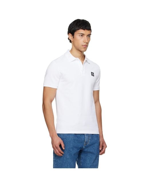 Balmain White Embroidered Cotton Polo for men