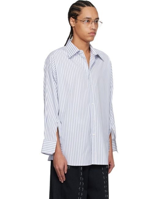 メンズ Maison Margiela ホワイト＆ブルー ストライプ コットン シャツ White