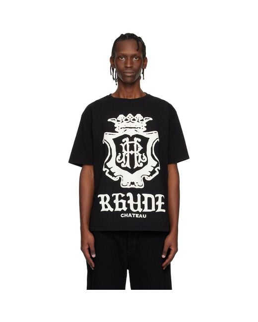 Rhude Black Oversized Chateau Crest T-Shirt for men