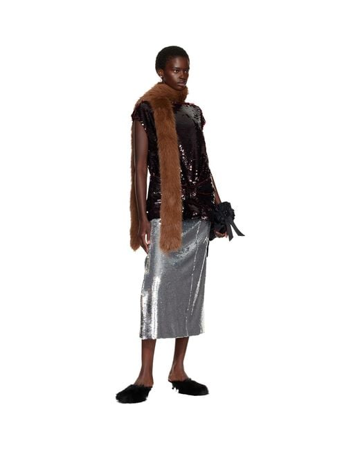 Simone Rocha Brown Skinny Faux Fur Scarf