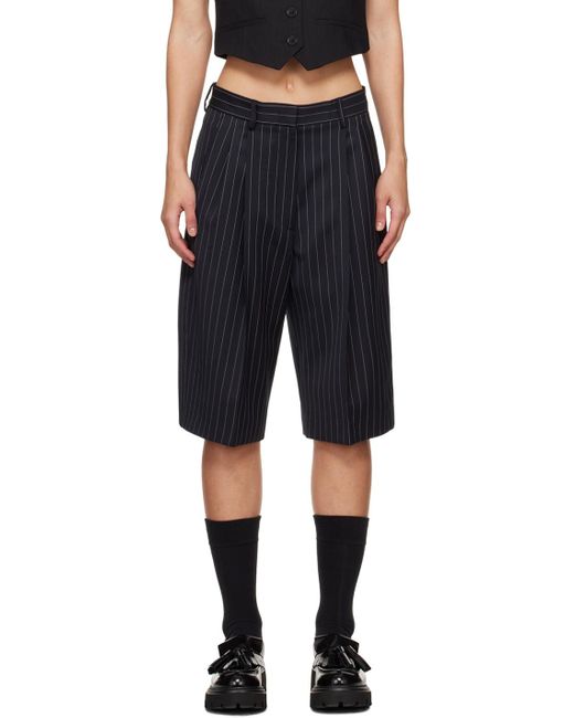 MSGM Black Navy Pinstripe Shorts