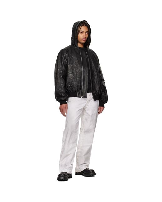 ALEXANDER DIGENOVA Black Leather Hooded Jacket for men