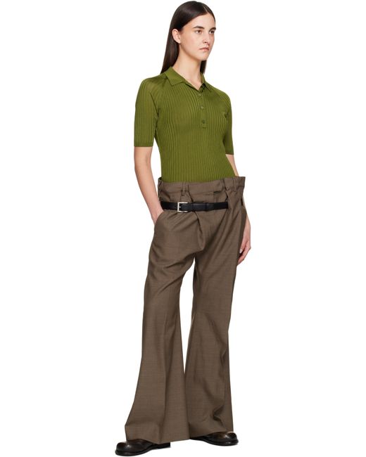 Acne グリーン シルク ニットポロシャツ Green
