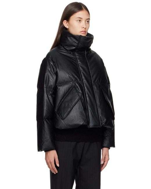 MM6 by Maison Martin Margiela Black Embroidered Faux-leather Down Jacket