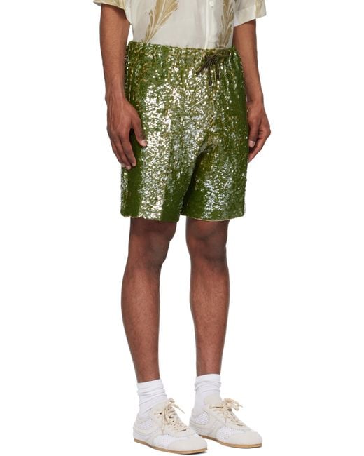 メンズ Dries Van Noten カーキ スパンコール ショートパンツ Green