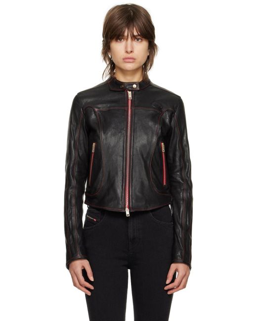 DIESEL Black L-fox-a Leather Jacket