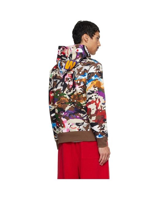 A Bathing Ape Red Hybrid Camo Shark Pullover Hoodie for men