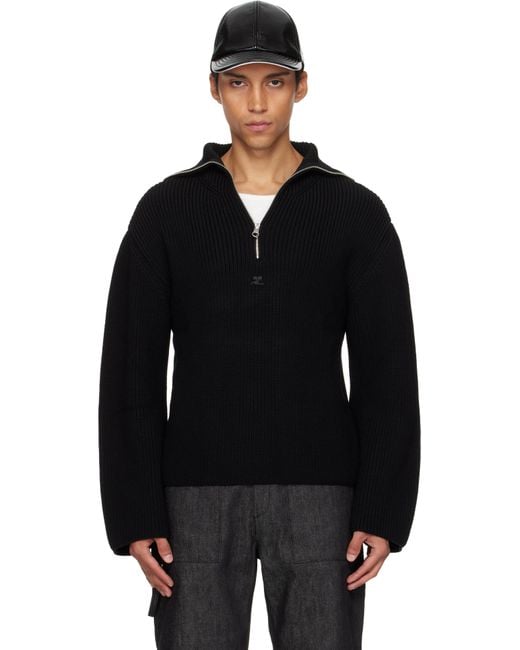 メンズ Courreges ブラック リブ ウール トラッカー セーター Black