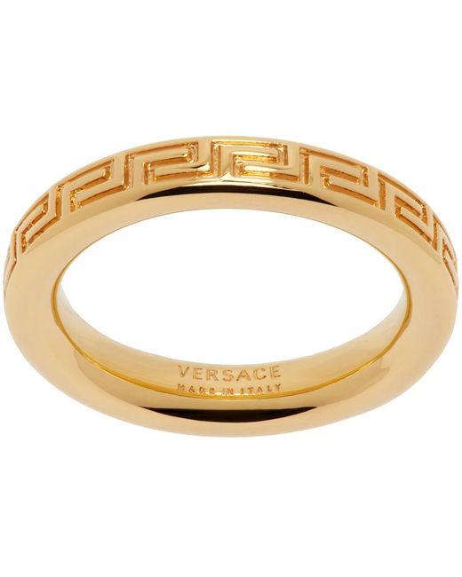 Versace Metallic Engraved Greek Key Ring for men