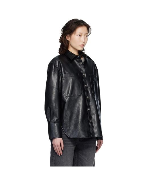 Anine Bing Black Dante Regenerated Leather Shirt